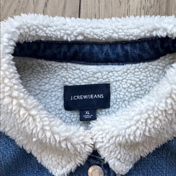 J. Crew Blue Denim Jacket with Cream Sherpa Lining Women’s XL - Picture 2 of 13